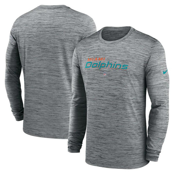 Men's Miami Dolphins Heather Gray Sideline Team Velocity Performance Long Sleeve T-Shirt